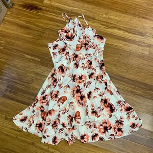Romeo + Juliet Couture Floral Halter V-Neck A-Line Dress Ruffles Lace-up Size XL